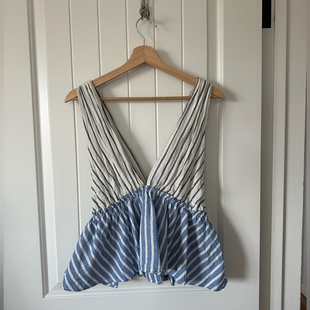We The Free Asymmetrical Blue and White Tank Top